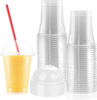 50 Sets Clear Plastic Cups with Dome Lids, Plastic Disposable Cups for Iced Cold Drinks, Smoothie Cups, Iced Coffee Cups, Milkshake Cups for Party, Events, Restaurant (12oz)