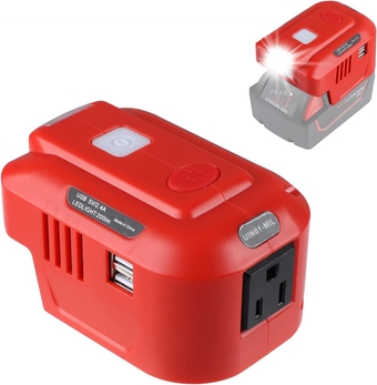 for Milwaukee M18 USB Charger Adapter, for Milwaukee 150 Watt Powered Inverter, 18V DC to AC 110V 120V Converter with LED Light