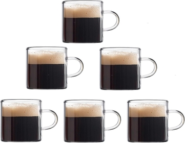 Mini Espresso Cups Set of 6 (Buy 4, get 2 Free), 4 oz Glass Espresso Coffee Cups, Small Espresso Mugs With Handle For Hot or Cold Latte, Tea, Gift for Espresso Lovers, Microwave Dishwasher Safe
