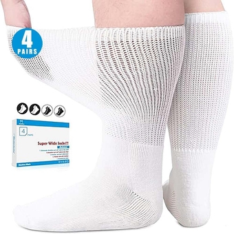 Extra Width Socks for Swollen Feet- 4 Pairs Super Wide Diabetic Edema Sock, Bariatric Socks, Cast Sock, Hospital Socks for Men Women,Extra Width Lymphedema Socks-2 Black and 2 White