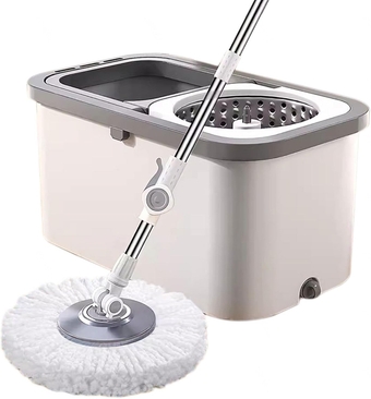 Spin Mop and Bucket with Wringer Set - 360 Spinning Mop with 53-in Adjustable Handle, Microfiber Mops for Floor Cleaning, with 2 Washable Mop Head Refill & 30 Cloths for Floor Cleaning