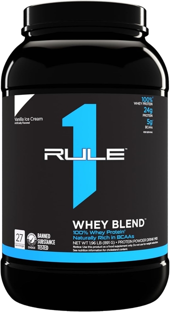 R Whey Blend, Vanilla Ice Cream - .96 lbs Powder - 24g Whey Concentrates, Isolates & Hydrolysates with Naturally Occurring EAAs & BCAAs - 27 Servings