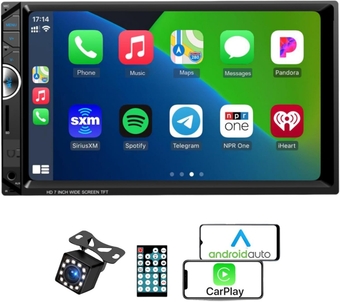 Double Din Car Stereo Apple Carplay 7 inch Car Radio with HD Touch Screen Car Receiver Compatible Android Auto Bluetooth with Backup Camera Mirror Link USB/SD/AUX