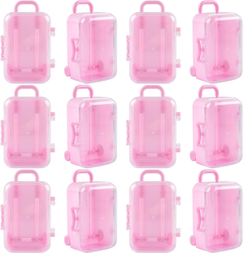 12 Pack Mini Plastic Travel Suitcase Candy Boxes Pink Clear Travel Case Gift Box for Party Wedding Jewelry Storage