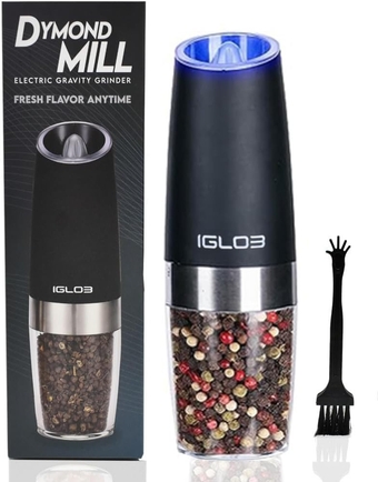 Dymond Mill Electric gravity salt and pepper grinder set spice jar rechargeable Black pepper mill grinder with blue light and stand (1, Black)