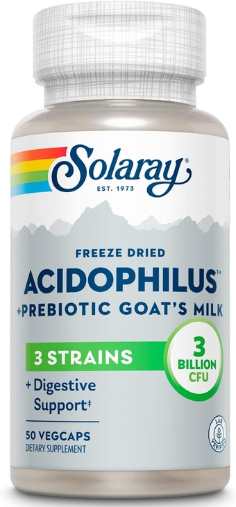 Acidophilus 3 Strain Probiotic & Prebiotic Goats Milk | 3 Billion CFU & Freeze Dried | 50 VegCaps