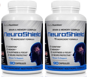 NeuroShield, Brain Supplement a Nootropic Brain Booster and Memory Supplement, Contains Huperzine A, Ginko Biloba, Bacopa Plus Antioxidants for Brain Health, Multi-Ingredients, 2 Bottles, 180 Capsules