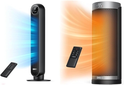 Tower Fan for Bedroom, 24ft/s Velocity Quiet Floor Fan, 90° Oscillating Fans for Indoors & Space Heaters for Indoor Use, Electric Heater with Remote for Bedroom Large Room