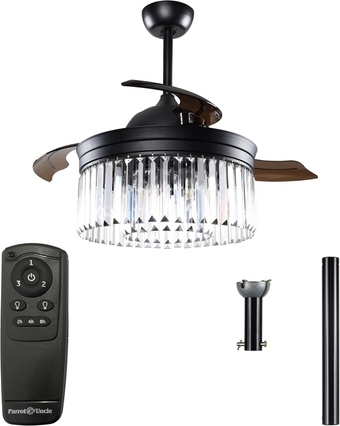 Ceiling Fans with Lights and Remote Black Chandelier Ceiling Fan with Light for Bedroom, Retractable Blades, 42 Inch