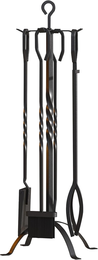 5 Pieces place Tools Set Wrought Iron Indoor Outdoor  Place Toolset Hearth Accessories Kit(Sanded Black)
