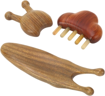 Wooden Nose Massager Set, Comfortable Eyes Facial Scraper with IDE Tooth Massaging Comb Manual Scalp Massagers for Head Neck Shoulders Hands Arms