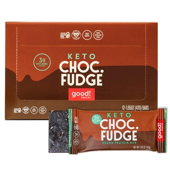 Snacks Keto Vegan Protein Bars, Chocolate Fudge, Gluten Free Keto Snack Bar, Low Carb, Low Sugar Meal Replacement, High Protein Healthy Snacks, 11g Protein, 3g Net Carbs, 12 Bars