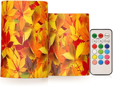Fall Autumn Leaves Flameless Candles with Remote Led Fake Candles 2Pcs Tealight Candles Battery Operated Flickering Candles for Outdoor Indoor Party Garden Lanterns Porch