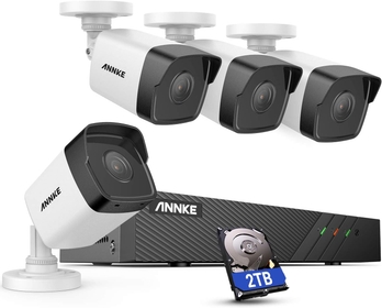 H500 8 Channel 4 Camera PoE Security System 6MP NVR with 2TB Hard Drive, 5MP Outdoor Bullet IP Camera, Color Night Vision, Built-in Mic & SD Card Slot, Smart Motion Detection, Works with Alexa