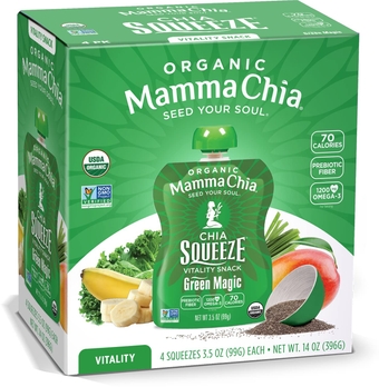 Organic Vitality Squeeze Snack, Green Magic,  Snack. USDA Organic, Non-GMO, Vegan, Gluten Free, and Kosher. Fruit and Vegetables with only 70 Calories,3.5 Ounce (Pack of 24)