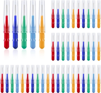 100 Pieces Interdental Brushes, Tooth Cleaning Tool with Storage Box (Orange, Dark Blue, Red, Green, Light Blue)