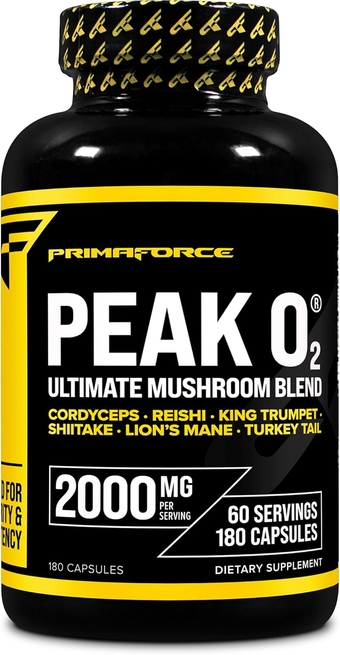 Peak O2 Performance Mushroom Powered Oxygen Absorption Booster (180 Capsules) (2,000 mg Per Serving, 60 Servings) - Athletic Performance Supplement, Ultimate Mushroom Blend