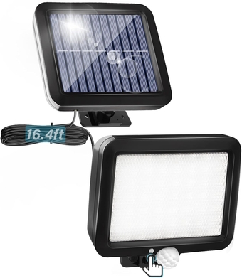 Solar Light Outdoors with Motion Sensor, LED Security Light with 3 Lighting Modes and Switch, 16.4FT/5m Cable, IP65 Waterproof, LED Flood Light, Solar Wall Light for Garage, Yard, Entryways, Patio