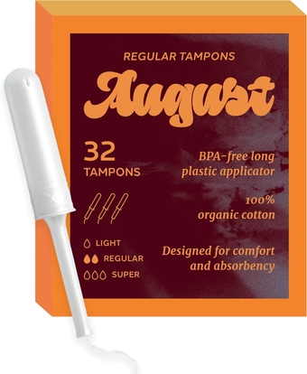 Organic Cotton Tampons, Regular tampons, BPA Free Long Applicators, Non-Toxic Organic tampons, Fragrance-Free, Chlorine-Free, Hypoallergenic, 32 Count