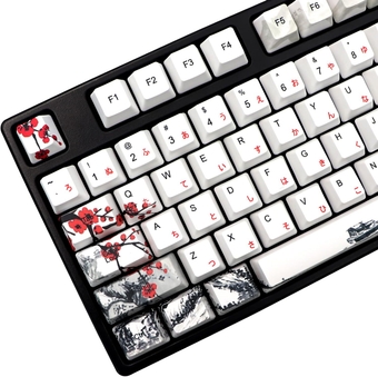 Plum Blossom Keycaps 135 Keys Japanese Keycaps PBT Custom Keycap Set Cherry Profile Key Caps for US/ISO Layout Cherry MX Switch 64 68 87 96 108 Gaming Mechanical Keyboard(6.25u/7u Spacebar)