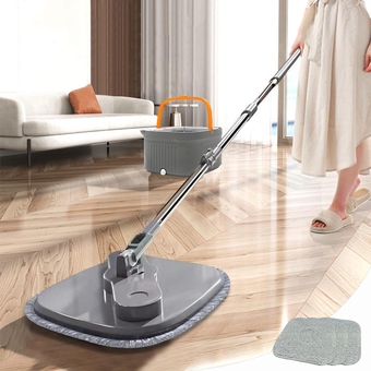 Spin Mop and Bucket with Wringer Set with 2 Nested Buckets, Self Separation Sewage and Clean Water, Telescopic Stainless-Steel Mop for Hoom Kitchen Office Floor(3 Microfiber Pads)