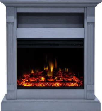 Sienna 34 Inch Freestanding Blue Electric Fireplace Mantel with Realistic Multi-Color Flame and Log Insert Modern Fireplace Console Heater for Home and Office with Remote Control