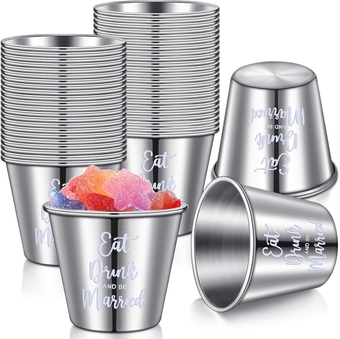 48 Pcs 1.5 oz Wedding Stainless Steel Shot Glasses Bulk Silver Wedding Favors Set Wedding Gift for Fiancee Fiance Newlyweds, Bride Groom, Bridal Shower Gift (Classic)