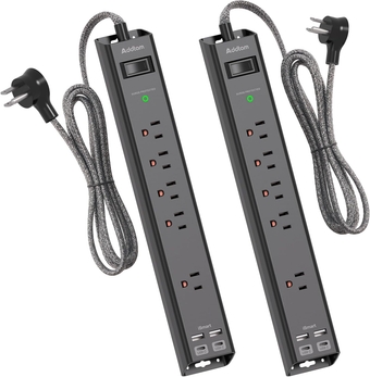 2 Pack Power Strip Surge Protector with USB C - Extension Cord with 5 Widely Outlets 4 USB Ports (1875W/15A), Wall Mount, Flat Plug, Desk Charging Station for Home Office College Dorm Room Essentials