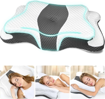 CHxxy 5X Pain Relief Cervical Pillow for Neck and Shoulder Support,Ear Piercing Design Memory Foam Pillows, Orthopedic Ergonomic Pillow,Contour Bed Side,Back,Stomach Sleeper Grey