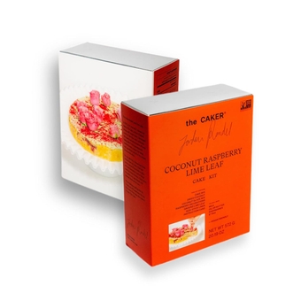 Coconut Raspberry Lime Leaf Cake Kit by The Caker | Luxury Cake Mixes | Non-GMO, Naturally Vegan Friendly | Coconut Icing, Freeze-Dried Raspberry Decorations & Non-Stick Pan Liner Included | Made With Kaffir Lime | 20.2oz