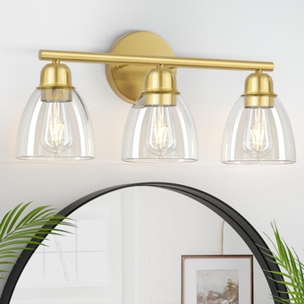 Bathroom Light Fixtures, 3-Light Modern Vanity Lights with Clear Glass Shade, Gold Sconces Wall Lighting, Bath Wall Lights Wall Lamp for Mirror Living Room Kitchen Hallway Cabinet Porch