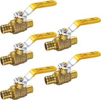 5-Packs 3/4 Inch X 3/4 Inch PEX Brass Full Port Inline Ball Valve, Inline Lever Handle-Water Valve Shut Off, UPC Certified