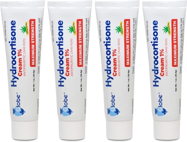 (4 Pack)  Hydrocortisone Maximum Strength Cream 1% w/Aloe, Anti-Itch Cream for Redness, Swelling, Itching, Rash, Bug/Mosquito Bites, Eczema, Hemorrhoids & More