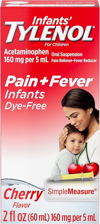 Infants Liquid Pain Relief and Fever Medicine, Oral Suspension, Dye-Free Acetaminophen for Sore Throat, Headache & Teething, Fever Reducer for Kids; Cherry Flavor, 2 fl. oz.; Pack of 1