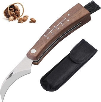 Mushroom Knife with Brush, Mushroom Hunting Foraging Knife Grafting Knife Sharp Carbon Steel Folding Hunting Knife, Fungus Foraging Tools for Morels, Porcini, Chanterelles, Truffle