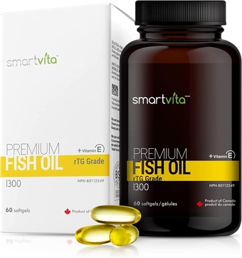 Premium Fish Oil, rTG Grade Omega 3, Fish Oil Omega 3, EPA, DHA, & Vitamin E Capsules, Multivitamins for Men & Women, Omega 3 Supplement, Burpless, 60 Softgels