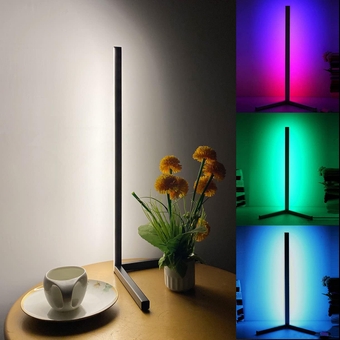 Compact Corner Lamp - RGB Color and 3 Level White Light - Dimmable LED Table Lamp with Inline Cord Switch - Decorative Mood Light for Gaming Desk, Bedside Table 5W - Black