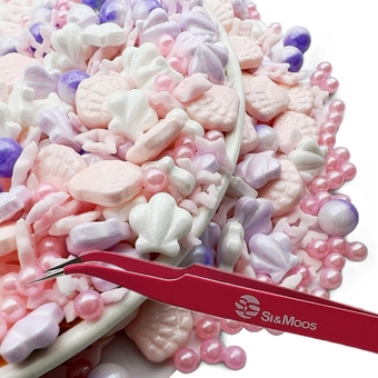 Si&Moos Edible Sea Shells Sprinkles for Cake Decorating Pink Sprinkles Pink Sea Shell Sprinkles Under The Sea Cake Decorations Beach Sprinkles 3 OZ with Tweezers