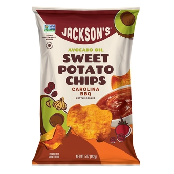 Jackson’s Sweet Potato Carolina BBQ Kettle Chips made with Premium Avocado Oil (5 oz, Pack of 7) - Allergen-friendly, Gluten Free, Peanut Free, Vegan, Paleo Friendly - Shark Tank Product