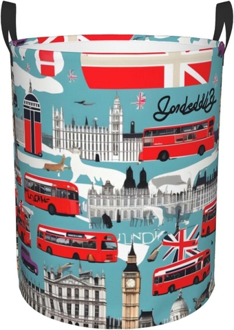 I Like London Round Laundry Basket, Collapsible Tall Clothes Baskets,Washing Bag For Bathroom, Bedrooms