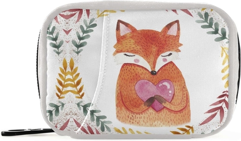Fox Holding Heart Pill Box 7 Day Pill Case Bag Travel Pill Organizer Bag with Zipper Pill Bag Portable Weekly Case Compact Size for Vitamin Supplement Holder