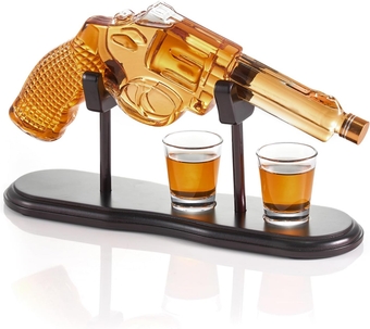 Gifts for Men Dad Husband, Gun Whiskey Decanter Set 300ml with 2 Shot Glasses – Birthday Gift Ideas Military Veteran Presents, Revolver Liquor Dispenser for Bourbon, Alcohol, Tequila, Scotch