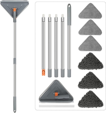 85 Inch ​Wall Mop Wall Cleaner with Long Handle , 360° Rotating Microfiber Dust Mop, Skirting Cleaning Tool Ceiling Gasket Window Cleaning Kit with 39" to 85" Extension Pole and 6 Replacement Pad,Grey