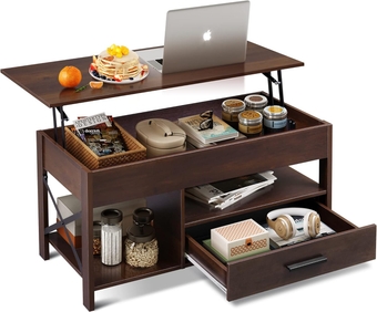 Lift Top Coffee Table for Living Room,Coffee Table with Storage,Hidden Compartment and Metal Frame, Central Table for Reception Room,Espresso