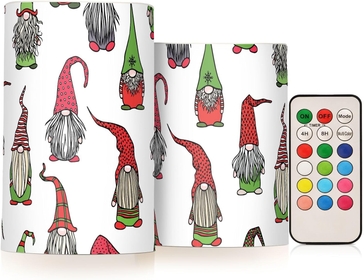 Cute Christmas Gnomes Flameless Candles for Indoor Outdoor Electric Led Candles with Remote Timer Pillar Candles for Bathroom Bedroom Home Decoration, Set of 2