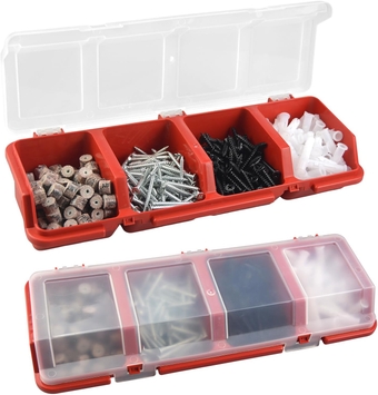 Screw Organizer Storage Bins, 2 Pack Stackable Bins with Lids, Divider Compartment Containers for Garage / Craft Tool Organizing, Tool Cart Cabinet Workbench Drawers Organization and Storage (Red)