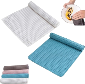 Waffle Weave Miracle Cleaning Cloths,Waffle Weave Microfiber Cleaning Cloths,Strong Water-Absorbent and Non-Stick Oil Cleaning Cloth for Kitchen,Reusable Cleaning Cloths (Blue+White,One Size)