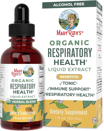 USDA Organic Respiratory Health Liquid Drops with Mullein Leaf, Marshmallow Root & Elderberry, Mullein for Lungs Herbal Blend, Immune Support Supplement, Non-GMO, Vegan, 1 Fl Oz