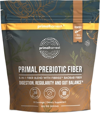 Prebiotic Fiber Powder Unflavored, 30 Servings 5 in 1 Daily Supplement with Organic Acacia and Fibriss Organic Baobab Powder.