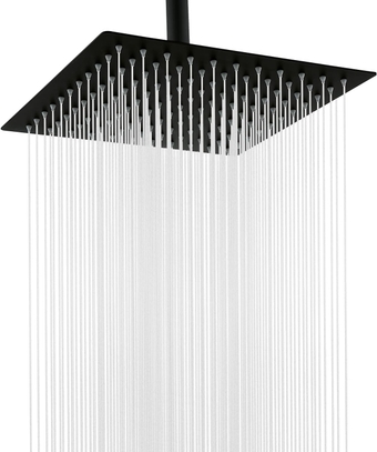 Rain Shower Head, 10 Inches Rainfall Shower Head Square, Large Stainless Steel Bathroom Waterfall Showerhead High Pressure, Overhead Flat Big Replacement Head, Ceiling or Wall Mount, Matte Black